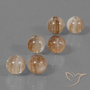 33.37 ctw Golden Rutile Quartz Stones, Natural Rutile Quartz in Drilled Sphere Shape for Sale