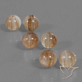 Rutile Quartz Gemstones in 9 mm (calibrated) Size for Sale, Rutile Quartz Stones in Clear and Gold-Bronze Color