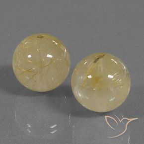 35.82 ctw Yellow Rutile Quartz Stones, Natural Rutile Quartz in Drilled Sphere Shape for Sale