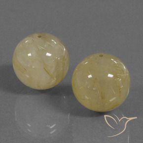 35.25 ctw Yellow Rutile Quartz Stones, Natural Rutile Quartz in Drilled Sphere Shape for Sale