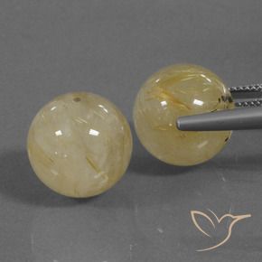 Rutile Quartz Gemstones in 13 mm (calibrated) Size for Sale, Rutile Quartz Stones in Medium Yellow Color