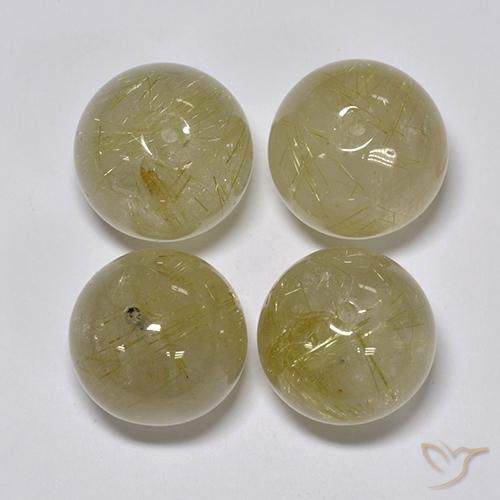 4 Stück 13,4mm kugelschliff Rutilquarz / Set - 69,93 ct Gesamtgewicht / Durchschn. je 17,48 ct, Farbe: Blasses Gelb, Mohs-Härte 7 Geeignet für den täglichen Gebrauch im Schmuck, Photo A