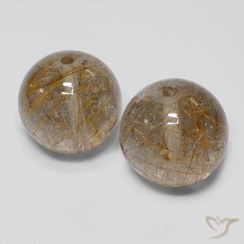 30.85 ctw Brown Rutile Quartz Stones, Natural Rutile Quartz in Drilled Sphere Shape for Sale