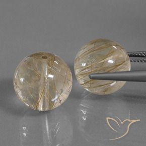 Rutile Quartz Gemstones in 14 mm (calibrated) Size for Sale, Rutile Quartz Stones in Warm Brown Color
