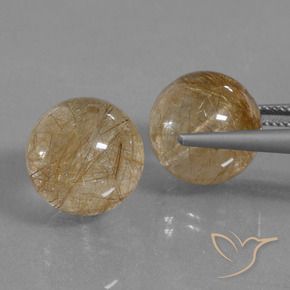 Rutile Quartz Gemstones in 13 mm (calibrated) Size for Sale, Rutile Quartz Stones in Medium Golden Color