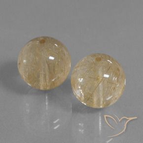 23.25 ctw Golden Rutile Quartz Stones, Natural Rutile Quartz in Drilled Sphere Shape for Sale