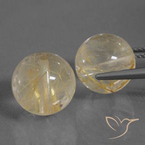 Rutile Quartz Gemstones in 11 mm (calibrated) Size for Sale, Rutile Quartz Stones in Golden-Yellow Color