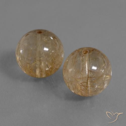 28.98 ctw Brown Rutile Quartz Stones, Natural Rutile Quartz in Drilled Sphere Shape for Sale