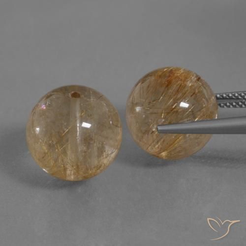 Rutile Quartz Gemstones in 13 mm (calibrated) Size for Sale, Rutile Quartz Stones in Very Light Brown Color