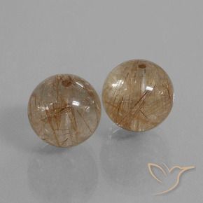 23.69 ctw Brown Rutile Quartz Stones, Natural Rutile Quartz in Drilled Sphere Shape for Sale