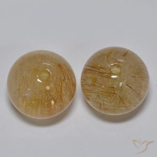 Rutile Quartz Gemstones in 9 mm (calibrated) Size for Sale, Rutile Quartz Stones in Light Tawny Brown Color