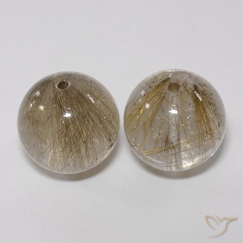 23.79 ct Drilled Sphere Rutile Quartz, 12 mm From India, Photo A