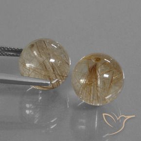 Rutile Quartz Gemstones in 11 mm (calibrated) Size for Sale, Rutile Quartz Stones in Very Light Tawny Brown Color