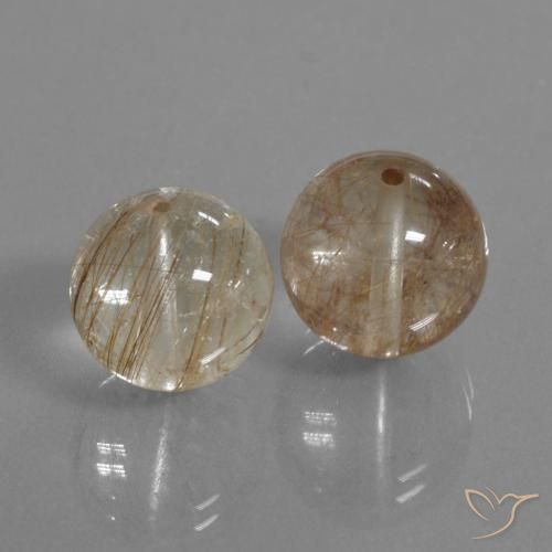 32.87 ctw Brown Rutile Quartz Stones, Natural Rutile Quartz in Drilled Sphere Shape for Sale