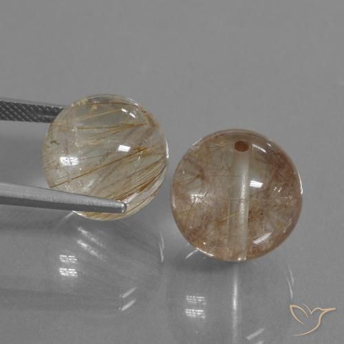 Rutile Quartz Gemstones in 13 mm (calibrated) Size for Sale, Rutile Quartz Stones in Warm Brown Color