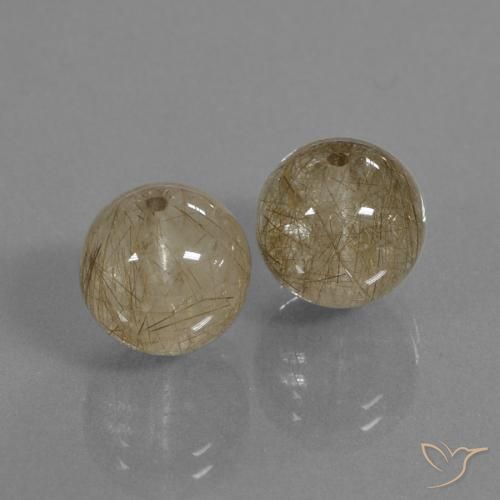 15.89 ctw Brown Rutile Quartz Stones, Natural Rutile Quartz in Drilled Sphere Shape for Sale