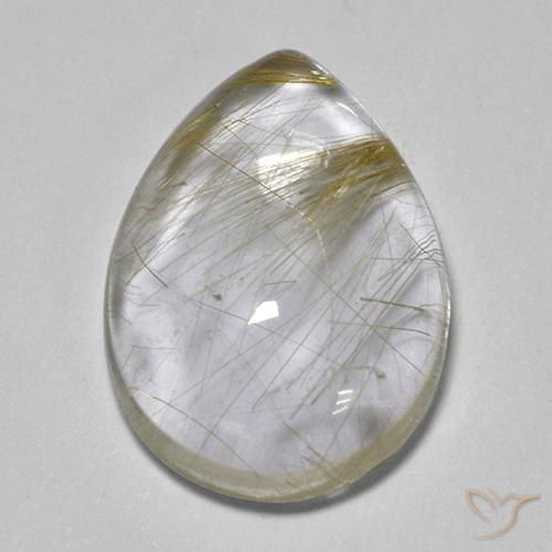 6.04 ct Yellow Rutile Quartz Stone, Natural Rutile Quartz in Pear Cabochon Shape for Sale