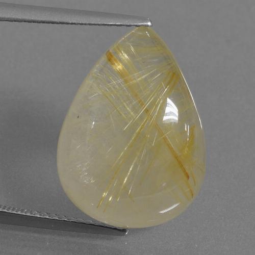 Golden-Yellow Rutile Quartz Gem - 13.3ct Pear Cabochon (ID: 435382)
