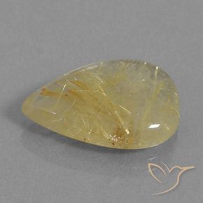 9.59 ct Golden Rutile Quartz Stone, Natural Rutile Quartz in Pear Cabochon Shape for Sale