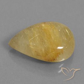 11.51 ct Golden Rutile Quartz Stone, Natural Rutile Quartz in Pear Cabochon Shape for Sale
