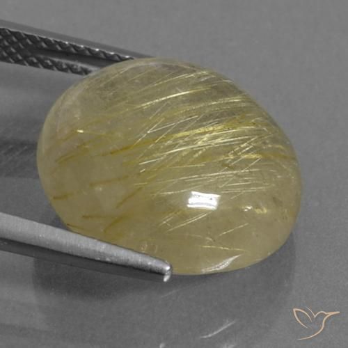 Rutile Quartz Gemstone in 15 mm (calibrated) Size for Sale, Rutile Quartz Stone in Light Yellow Color