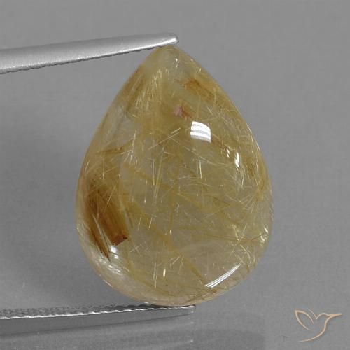 12.99ct Natural Medium Gold Rutile Quartz, Pear Shape, Transparent