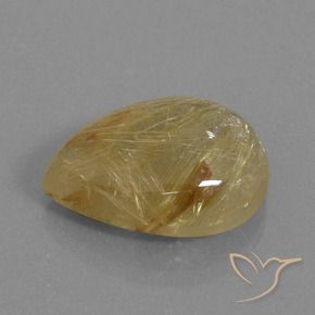 12.99 ct Golden Rutile Quartz Stone, Natural Rutile Quartz in Pear Cabochon Shape for Sale