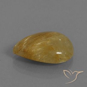 10.93 ct Golden Rutile Quartz Stone, Natural Rutile Quartz in Pear Cabochon Shape for Sale