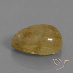 14.43 ct Golden Rutile Quartz Stone, Natural Rutile Quartz in Pear Cabochon Shape for Sale