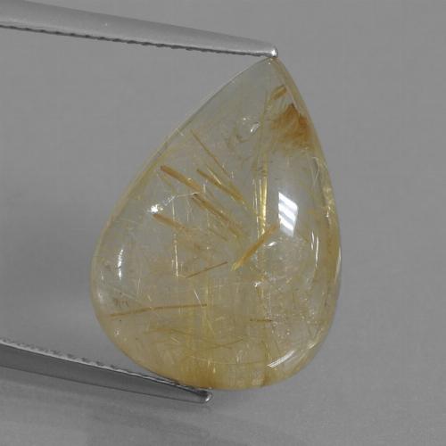 Very Light Golden-Brown Rutile Quartz Gem - 11.8ct Pear Cabochon (ID: 435462)