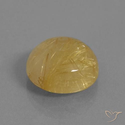7.98 ct Golden Rutile Quartz Stone, Natural Rutile Quartz in Round Cabochon Shape for Sale