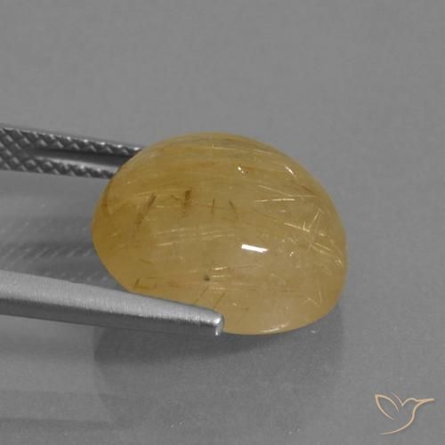 Rutile Quartz Gemstone in 13 mm (calibrated) Size for Sale, Rutile Quartz Stone in Medium Gold Color