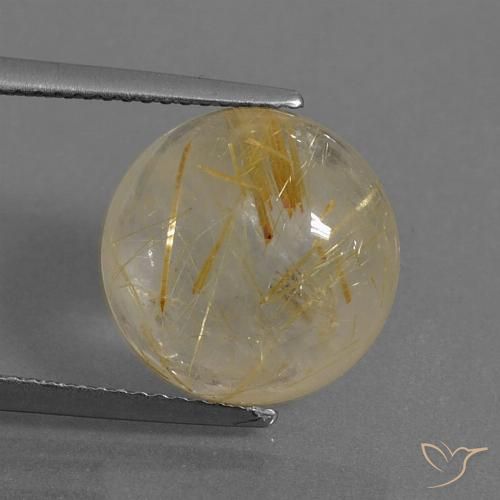 7.79 ct Golden Rutile Quartz Gemstone, Rutile Quartz Gem in Round Cabochon Shape for Sale.