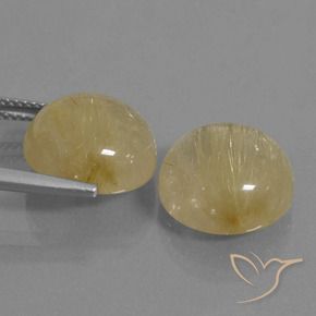 Rutile Quartz Gemstones in 13 mm (calibrated) Size for Sale, Rutile Quartz Stones in Medium Gold Color