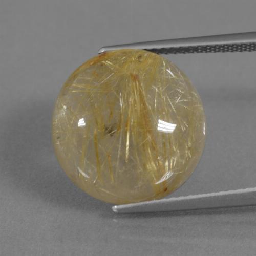 Very Light Golden-Brown Rutile Quartz Gem - 13.6ct Round Cabochon (ID: 435525)