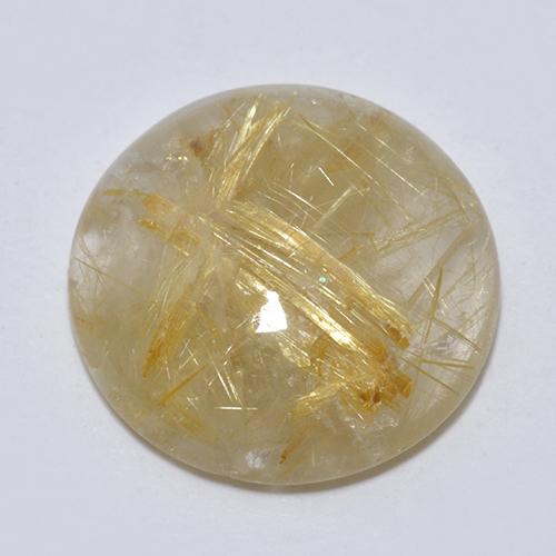 Very Light Golden-Brown Rutile Quartz Gem - 6.6ct Round Cabochon (ID: 435530)