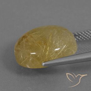 Rutile Quartz Gemstone in 15 mm (calibrated) Size for Sale, Rutile Quartz Stone in Medium Gold Color