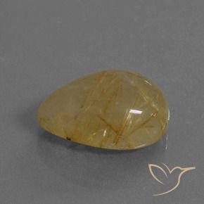 13.43 ct Golden Rutile Quartz Stone, Natural Rutile Quartz in Pear Cabochon Shape for Sale