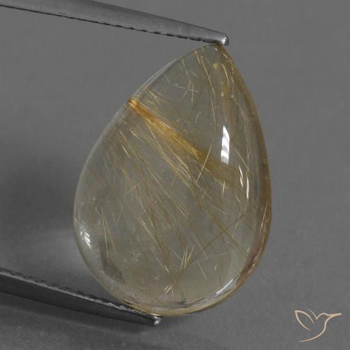 Very Light Golden-Brown Rutile Quartz Gem - 8.6ct Pear Cabochon (ID: 435563)