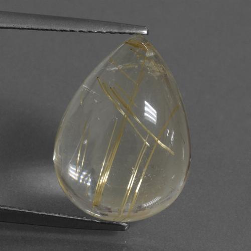10.21 ct Yellow Rutile Quartz Gemstone, Rutile Quartz Gem in Pear Cabochon Shape for Sale.