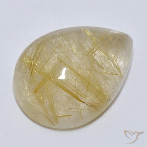 7.56 ct Yellow Rutile Quartz Stone, Natural Rutile Quartz in Pear Cabochon Shape for Sale