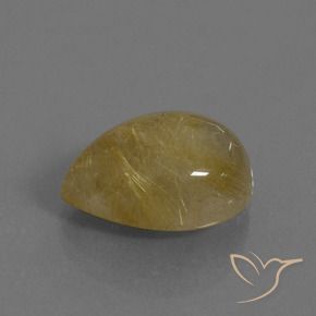 7.53 ct Yellow Rutile Quartz Stone, Natural Rutile Quartz in Pear Cabochon Shape for Sale