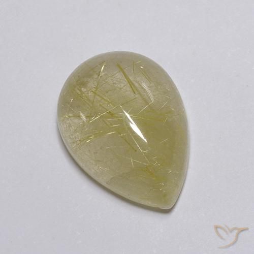 8.03 ct Yellow Rutile Quartz Stone, Natural Rutile Quartz in Pear Cabochon Shape for Sale