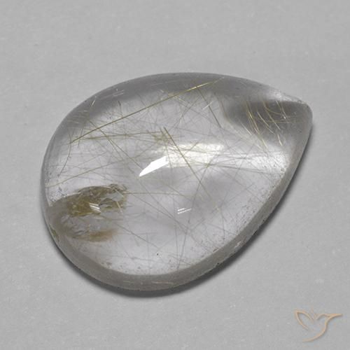 7.43 ct Yellow Rutile Quartz Stone, Natural Rutile Quartz in Pear Cabochon Shape for Sale