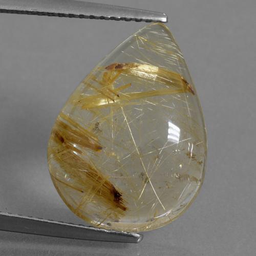 Very Light Golden-Brown Rutile Quartz Gem - 8.1ct Pear Cabochon (ID: 435643)