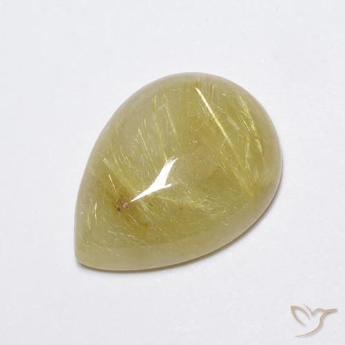 7.45 ct Yellow Rutile Quartz Stone, Natural Rutile Quartz in Pear Cabochon Shape for Sale