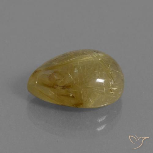 7.54 ct Golden Rutile Quartz Stone, Natural Rutile Quartz in Pear Cabochon Shape for Sale