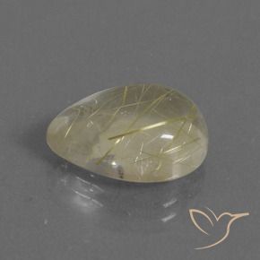 7.67 ct Yellow Rutile Quartz Stone, Natural Rutile Quartz in Pear Cabochon Shape for Sale