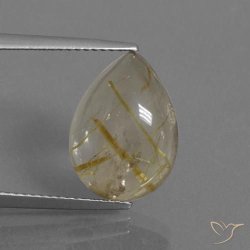 6.86ct Natural Very Light Golden-Brown Rutile Quartz, Pear Shape, Transparent