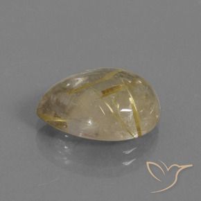 6.86 ct Golden Rutile Quartz Stone, Natural Rutile Quartz in Pear Cabochon Shape for Sale